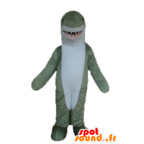 Mascotte de requin gris et blanc, réaliste et impressionnant - MASFR24149 - Mascottes Requin