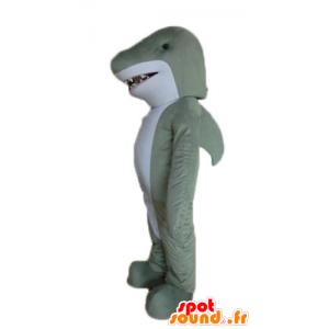 Mascotte de requin gris et blanc, réaliste et impressionnant - MASFR24149 - Mascottes Requin