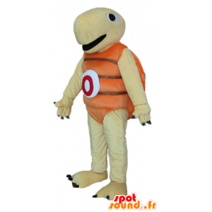 Beige schildpad mascotte en oranje, zeer joviaal en glimlachend - MASFR24150 - Turtle Mascottes