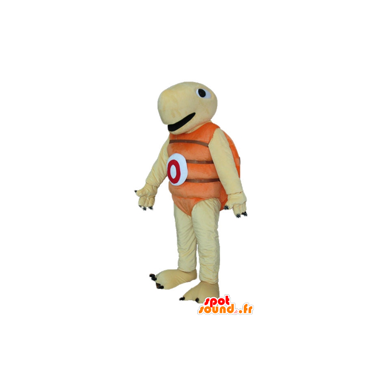 Beige schildpad mascotte en oranje, zeer joviaal en glimlachend - MASFR24150 - Turtle Mascottes