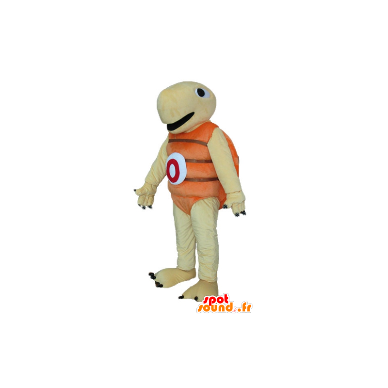 Maskot beige og orange skildpadde, meget jovial og smilende -