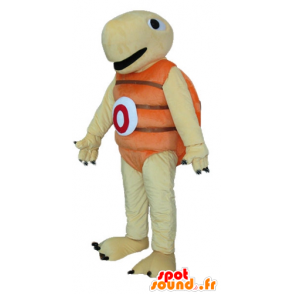 Beige schildpad mascotte en oranje, zeer joviaal en glimlachend - MASFR24150 - Turtle Mascottes