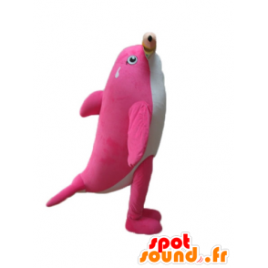 Orca mascotte, rosa e bianco delfino, con una matita gigante - MASFR24153 - Delfino mascotte