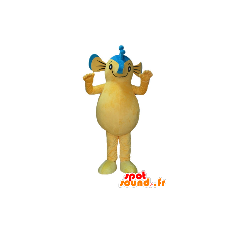 Mascot blauw en geel zeepaardje, reuze - MASFR24157 - Hippo Mascottes
