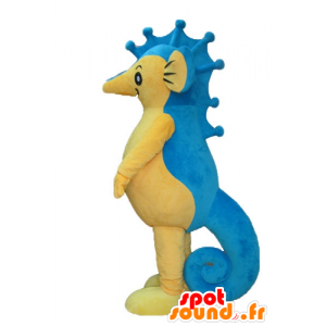 Mascot blauw en geel zeepaardje, reuze - MASFR24157 - Hippo Mascottes