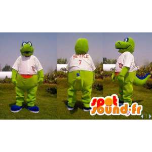 Drago mascotte, dinosauro verde in abito bianco - MASFR006628 - Mascotte drago