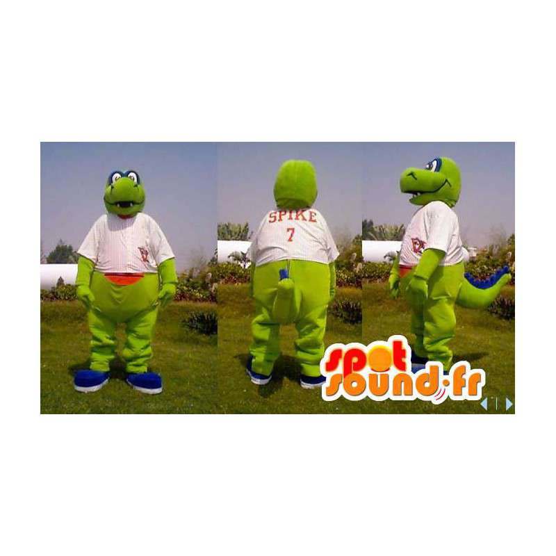 Dragon Mascot, groene dinosaurus in witte kleding - MASFR006628 - Dragon Mascot