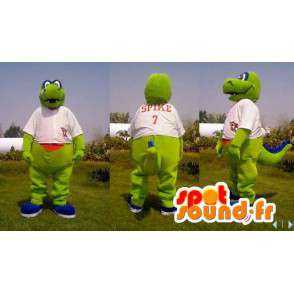 Dragon mascot, green dinosaur in white dress - MASFR006628 - Dragon mascot