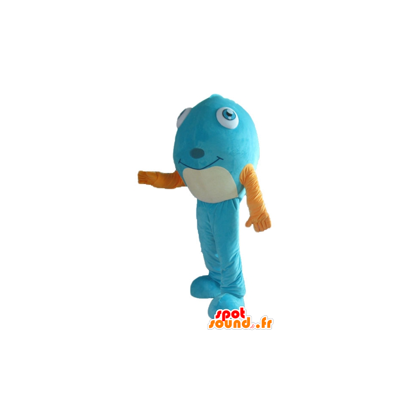 Mascota de pescado azul, con una camisa amarilla, muy sonriente - MASFR24160 - Peces mascotas