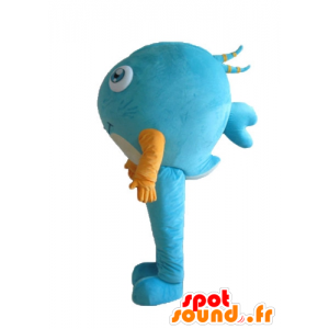 Blu mascotte pesce, con una camicia gialla, molto sorridente - MASFR24160 - Pesce mascotte