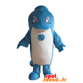 Mascotte de dauphin bleu et blanc, géant et mignon - MASFR24162 - Mascottes Dauphin