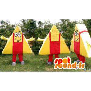 Giant żółty trójkąt z czerwonej jumpsuit maskotki - MASFR006629 - Niesklasyfikowane Maskotki