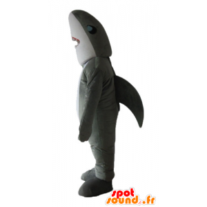 Mascotte de requin gris et blanc, réaliste et impressionnant - MASFR24166 - Mascottes Requin