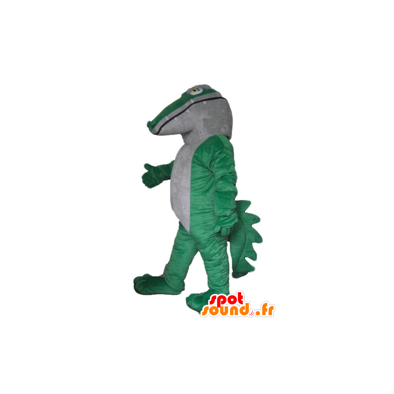 Grøn og hvid krokodille maskot, kæmpe og imponerende -