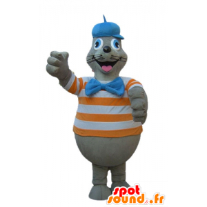 Mascot szary uszczelnienie futerkowych paski koszuli pomarańczowy i biały - MASFR24173 - Maskotki na ocean