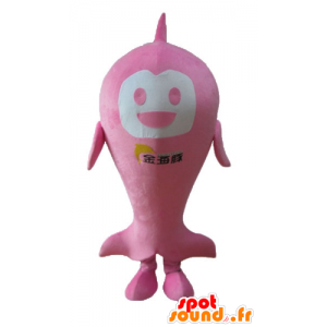 Mascotte de gros poisson rose et blanc, très souriant - MASFR24177 - Mascottes Poisson