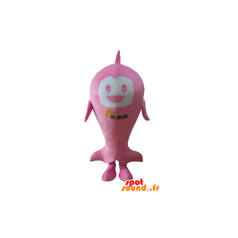 Atacado rosa Mascot e peixe branco, muito sorridente - MASFR24177 - mascotes peixe