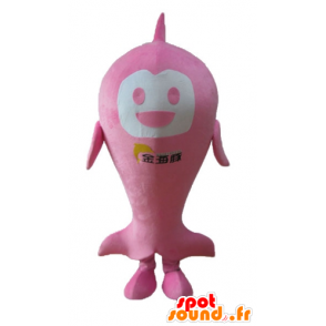 Atacado rosa Mascot e peixe branco, muito sorridente - MASFR24177 - mascotes peixe