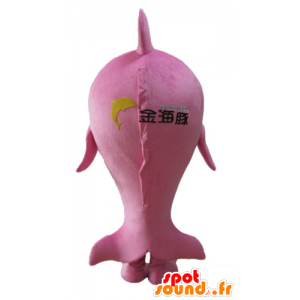 Mascotte großen rosa und weißen Fisch, heiter - MASFR24177 - Maskottchen-Fisch