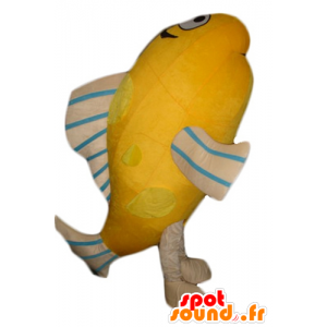 Kæmpe fiskemaskot, orange, beige og blå - Spotsound maskot