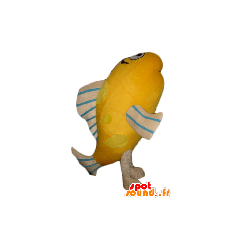 Kjempefisken maskot, oransje, beige og blå - MASFR24179 - fisk Maskoter