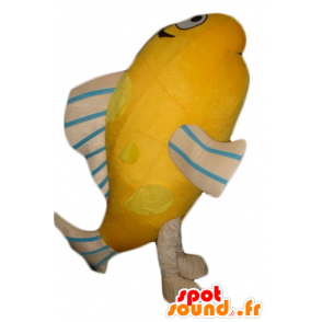 Kjempefisken maskot, oransje, beige og blå - MASFR24179 - fisk Maskoter