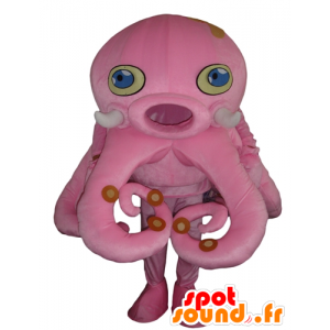Mascot pink octopus, giant, with blue eyes - MASFR24180 - Mascots of the ocean