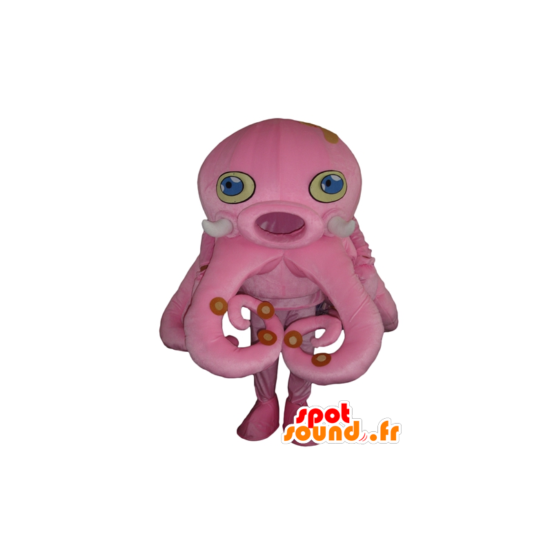 Mascot pink octopus, giant, with blue eyes - MASFR24180 - Mascots of the ocean