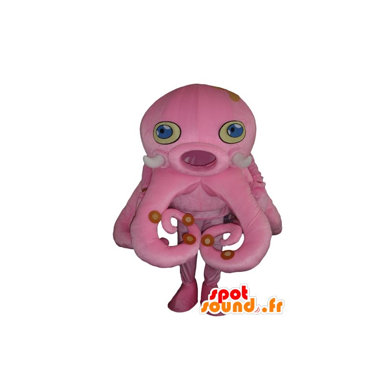 Mascotte de pieuvre rose, géante, avec les yeux bleus - MASFR24180 - Mascottes de l'océan