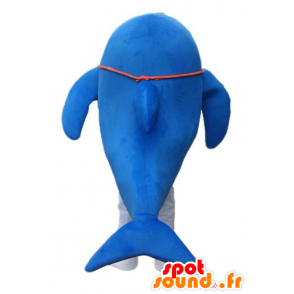 Mascotte de dauphin bleu et blanc, géant, très réussi - MASFR24181 - Mascottes Dauphin