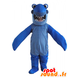 Blå hajmaskot, med stora tänder - Spotsound maskot