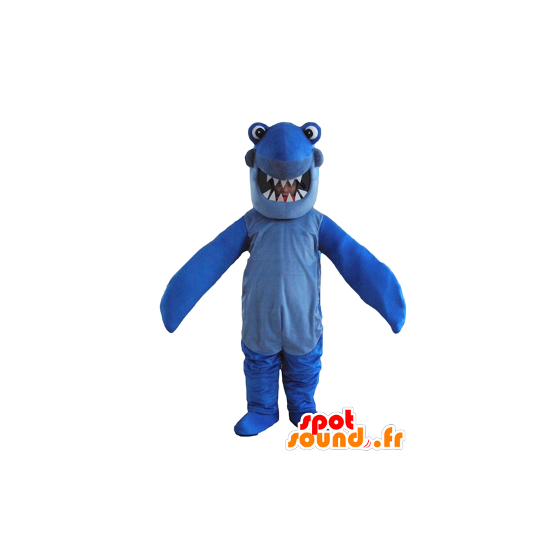Blå haj maskot med store tænder - Spotsound maskot kostume