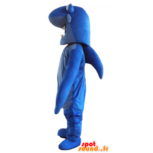 Blå hajmaskot, med stora tänder - Spotsound maskot