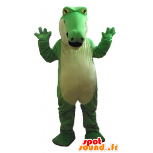 Mascotte de crocodile vert et blanc, dodu, très impressionnant - MASFR24183 - Mascotte de crocodiles