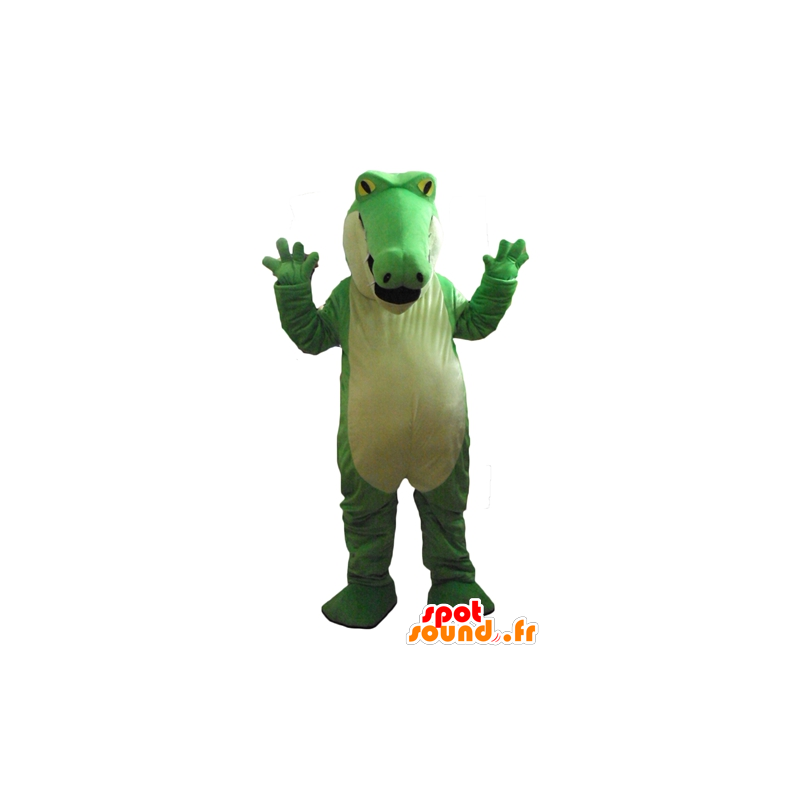 Groen en wit krokodil mascotte, mollig, zeer indrukwekkend - MASFR24183 - Mascot krokodillen