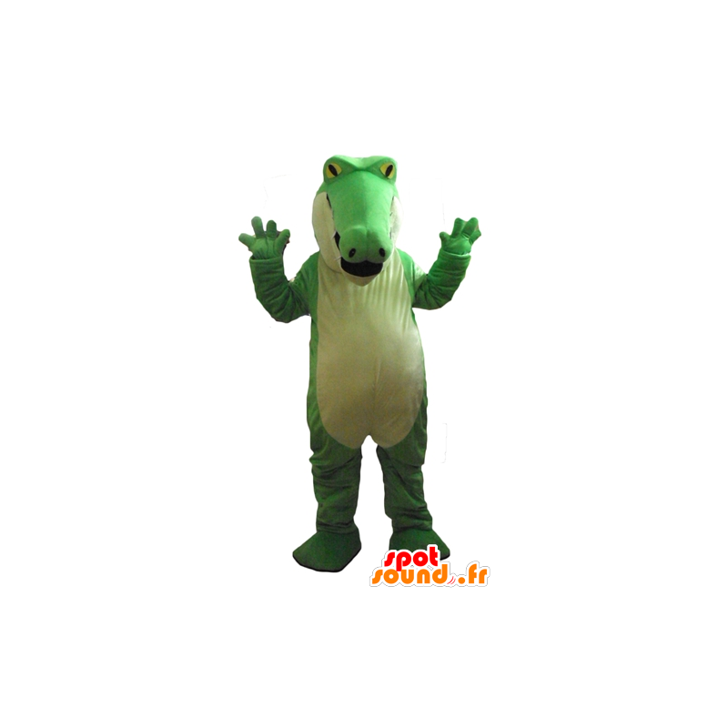 Verde e branco crocodilo mascote, gordo, muito impressionante - MASFR24183 - crocodilos mascote