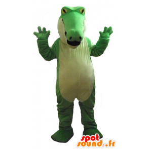 Grøn og hvid krokodille maskot, fyldig, meget imponerende -