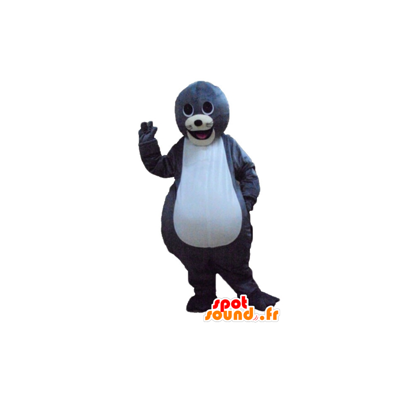 Mascot grå og hvit oter, søt og smilende - MASFR24184 - Maskoter av havet