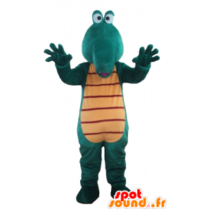 Groene krokodil mascotte en gele reus en plezier - MASFR24185 - Mascot krokodillen
