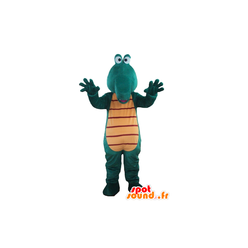 Verde e giallo coccodrillo mascotte, gigante e divertimento - MASFR24185 - Mascotte di coccodrilli