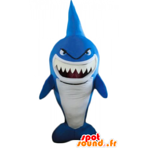 Mascot blauwe en witte haai, erg grappig, woest uitziende - MASFR24186 - mascottes Shark