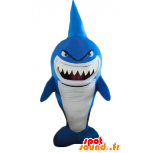 Maskotblå och vit haj, väldigt rolig, hård - Spotsound maskot