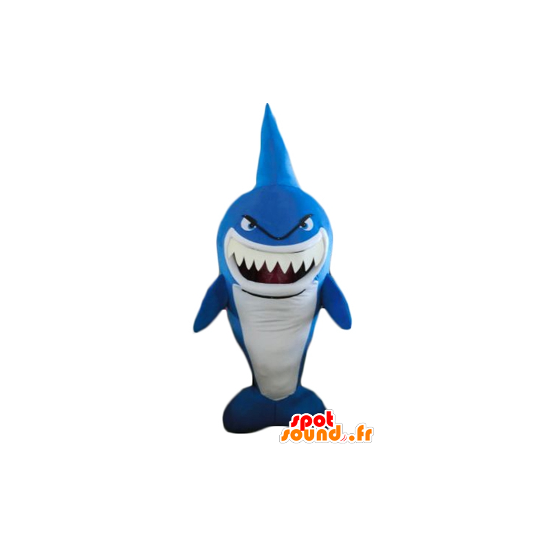Mascot blauwe en witte haai, erg grappig, woest uitziende - MASFR24186 - mascottes Shark
