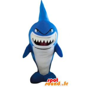 Mascot blauwe en witte haai, erg grappig, woest uitziende - MASFR24186 - mascottes Shark