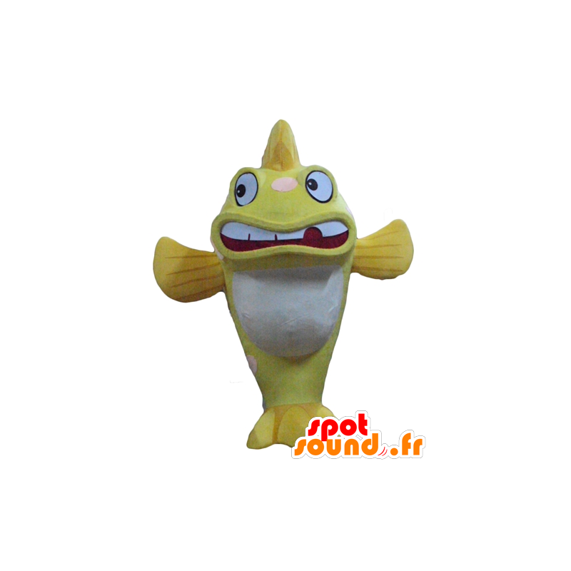 Mascot peixe amarelo e branco atacado, muito expressivo e engraçado - MASFR24187 - mascotes peixe