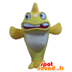 Mascot peixe amarelo e branco atacado, muito expressivo e engraçado - MASFR24187 - mascotes peixe