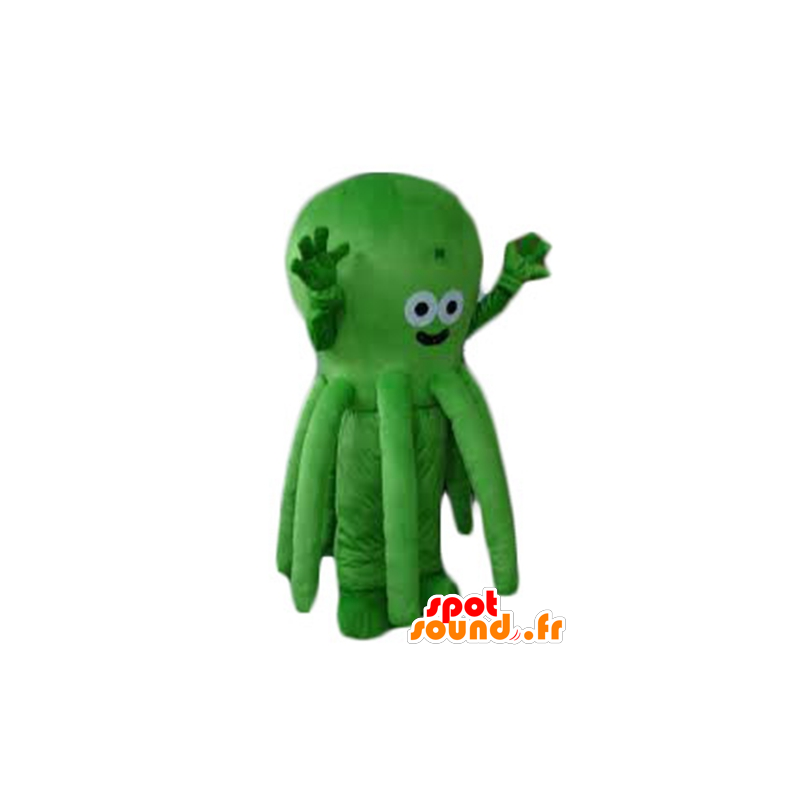 Green octopus mascot, very cute and smiling - MASFR24189 - Mascots of the ocean