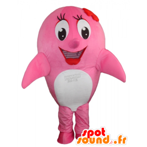 Mascotte de dauphin rose et blanc, de baleine - MASFR24193 - Mascottes Dauphin