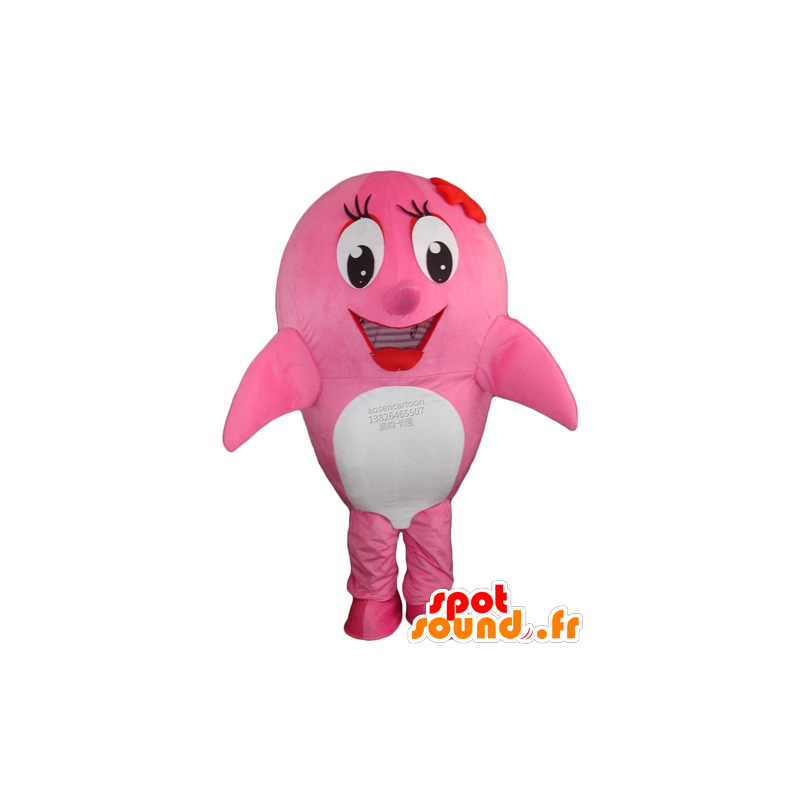 Mascotte de dauphin rose et blanc, de baleine - MASFR24193 - Mascottes Dauphin