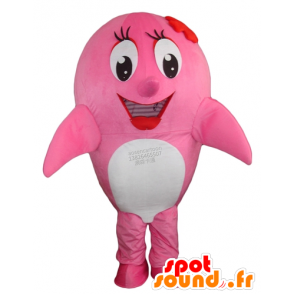 Mascotte de dauphin rose et blanc, de baleine - MASFR24193 - Mascottes Dauphin